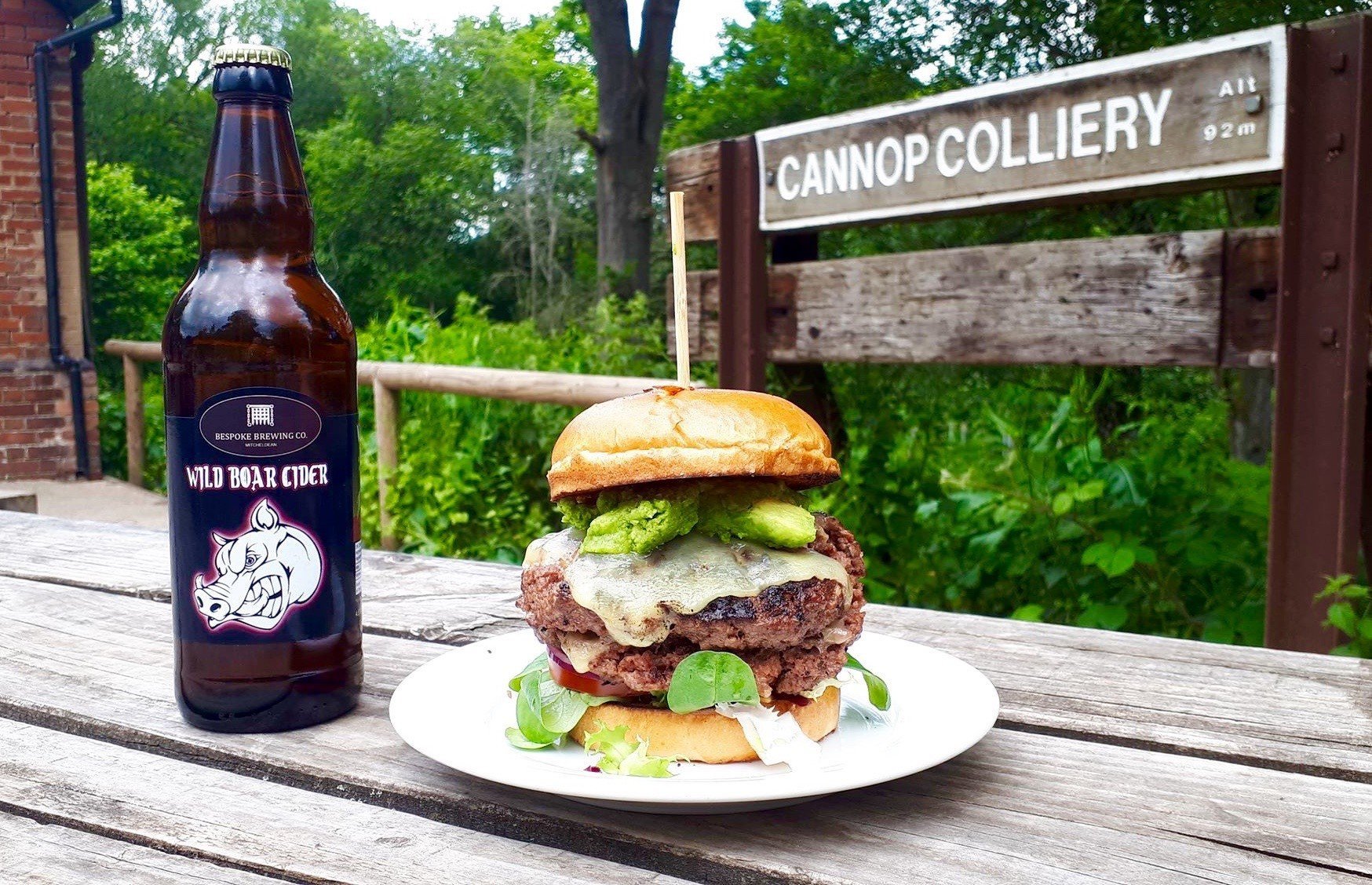 Cider & Burger at Pedalabikeaway Cafe Picnic Table