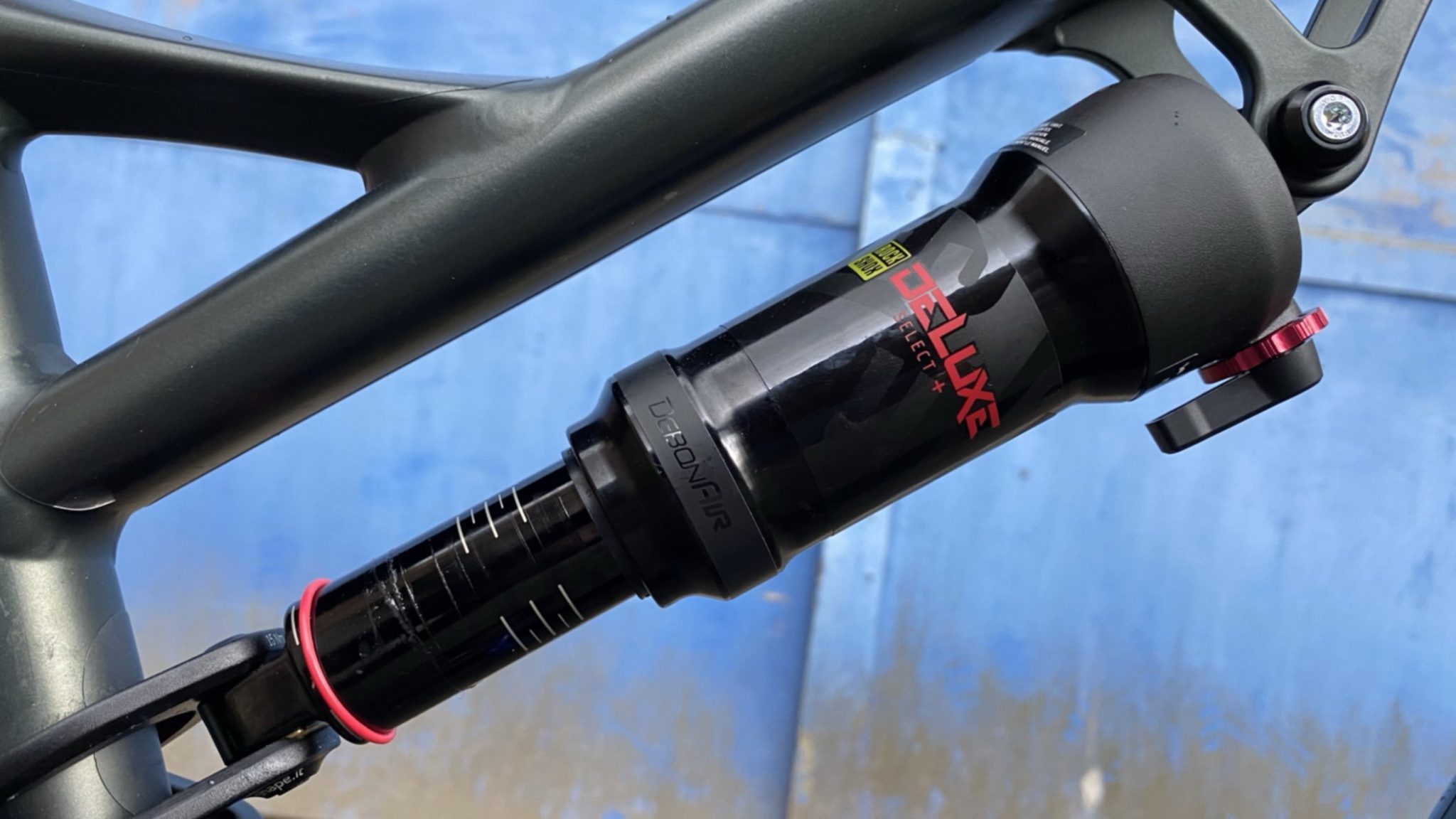 Detail of middle of MTB showing suspension shock