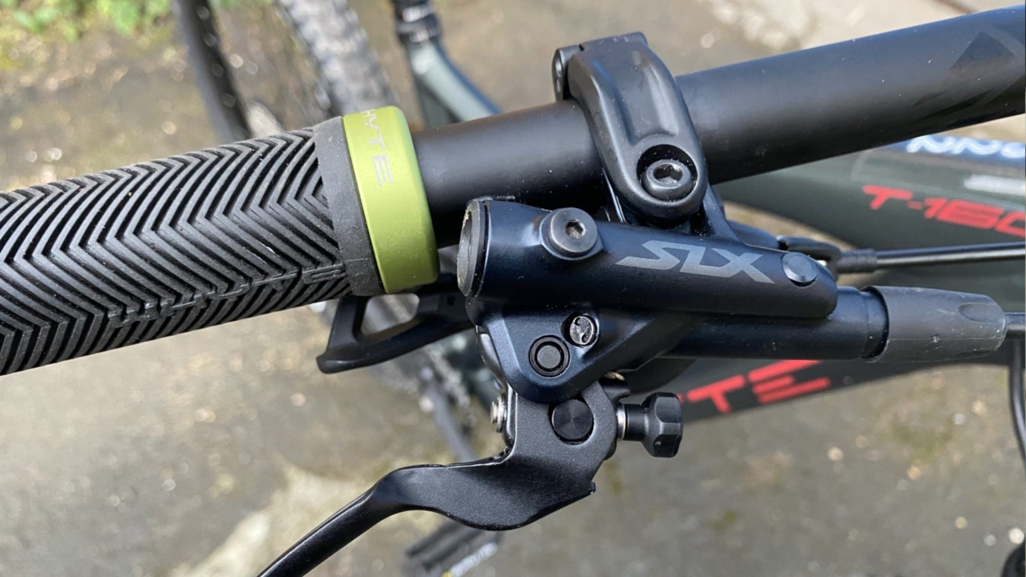 Detail of MTB handlebars showing brake levers