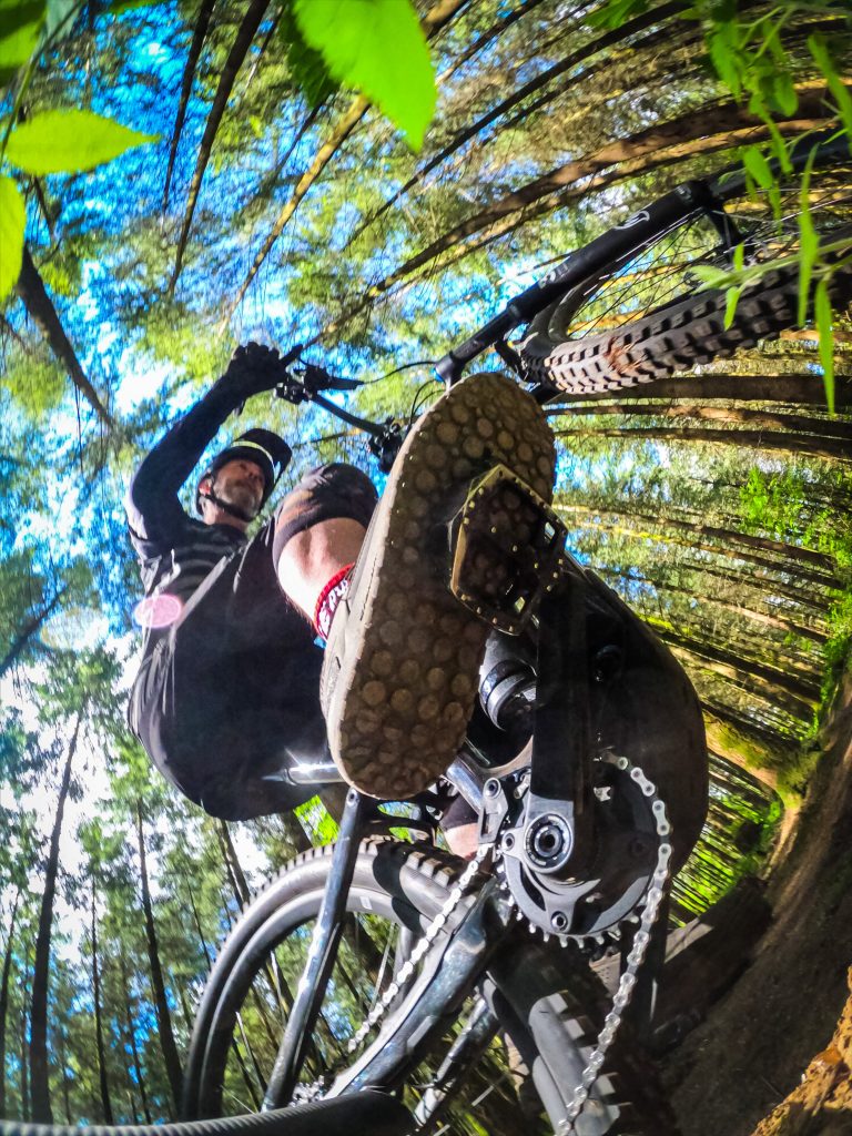 View from under a pedalling bike