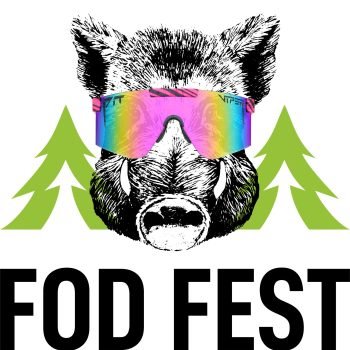 Fod Fest Logo. Wild Boar with cool sunglasses and fir tree background