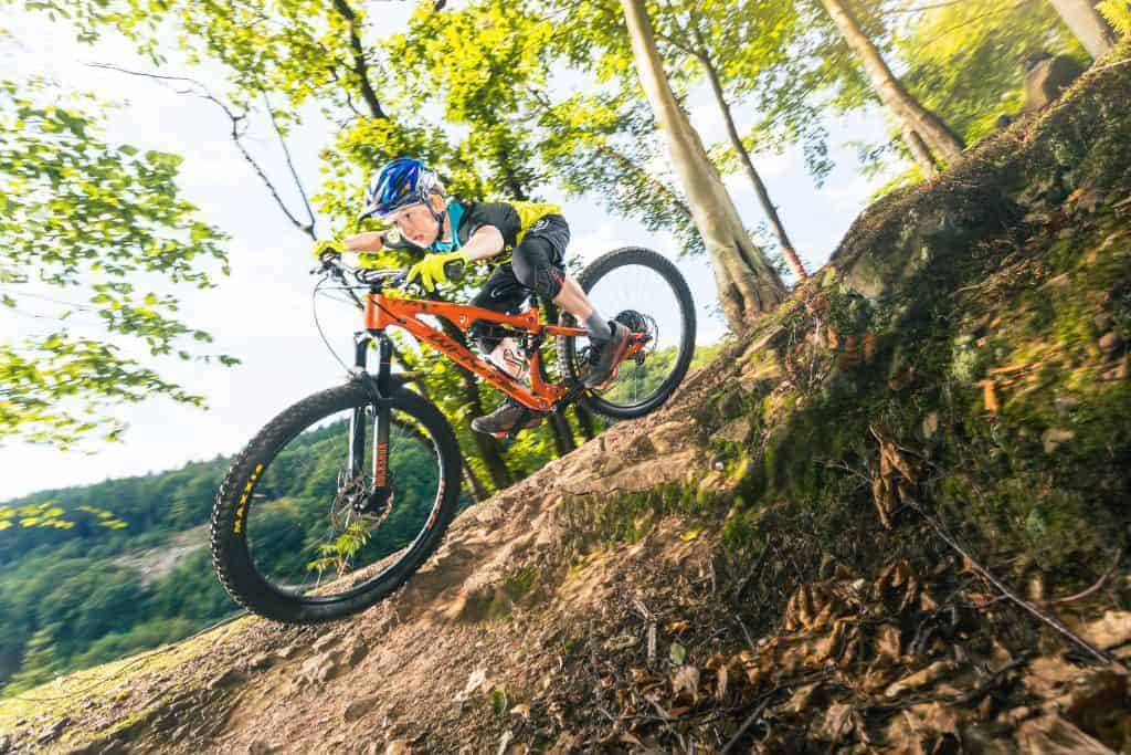 Gryff corners off piste on Whyte T 140 mountain bike