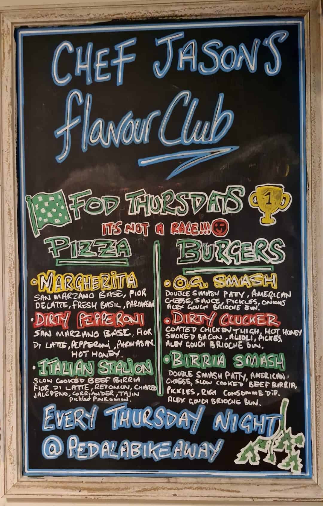 Photo of chalkboard with FOD Thursday menu